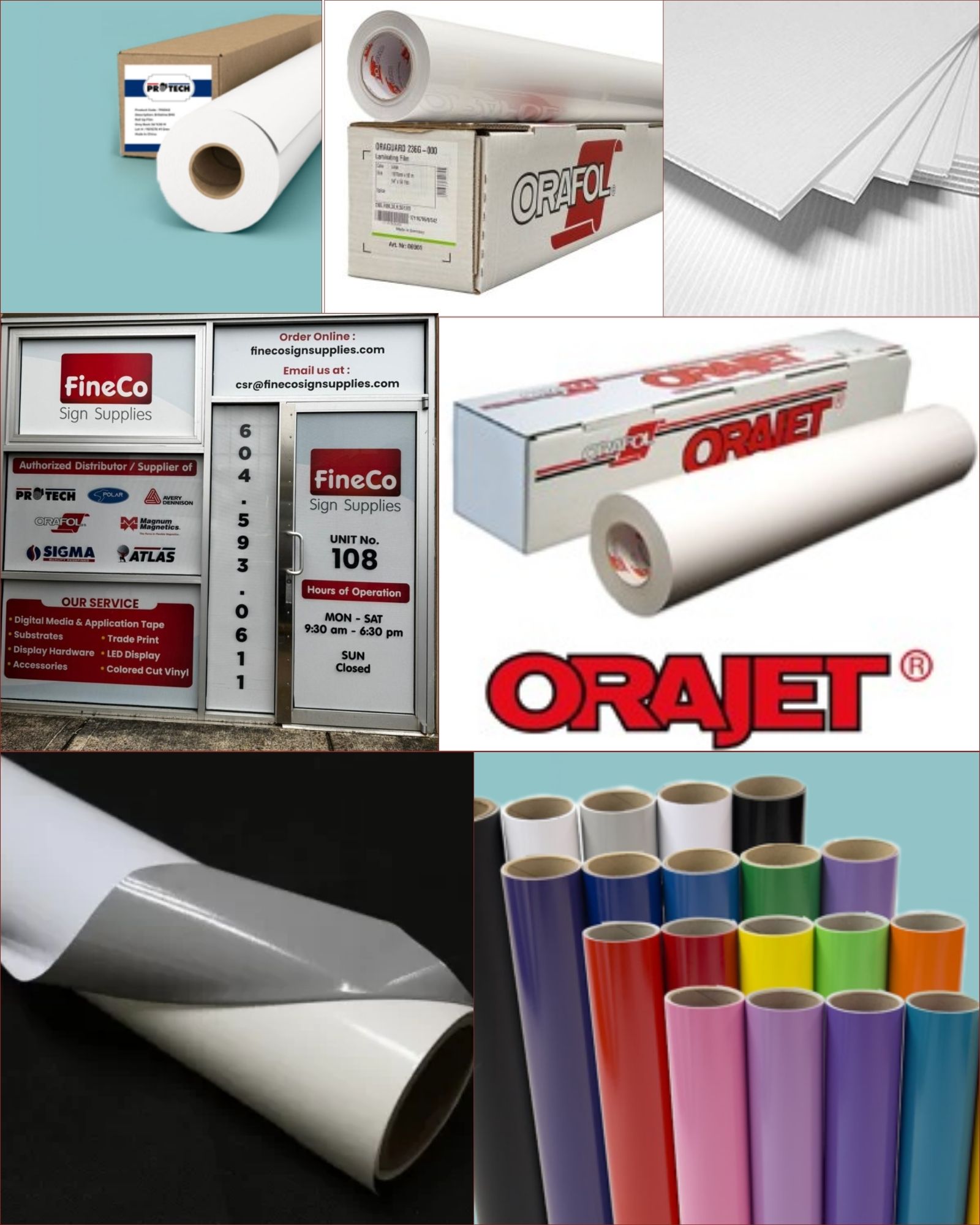 Sign supplies from FineCo: vinyl, banners, acrylic, and materials for sign and print businesses in British Columbia